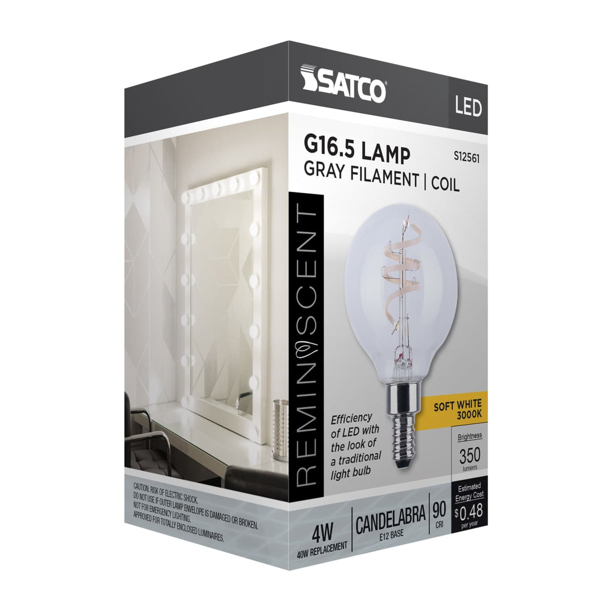 Satco 4w G16.5 LED Reminiscent Flex Gray Coil Filament E12 3000K 120v Bulb