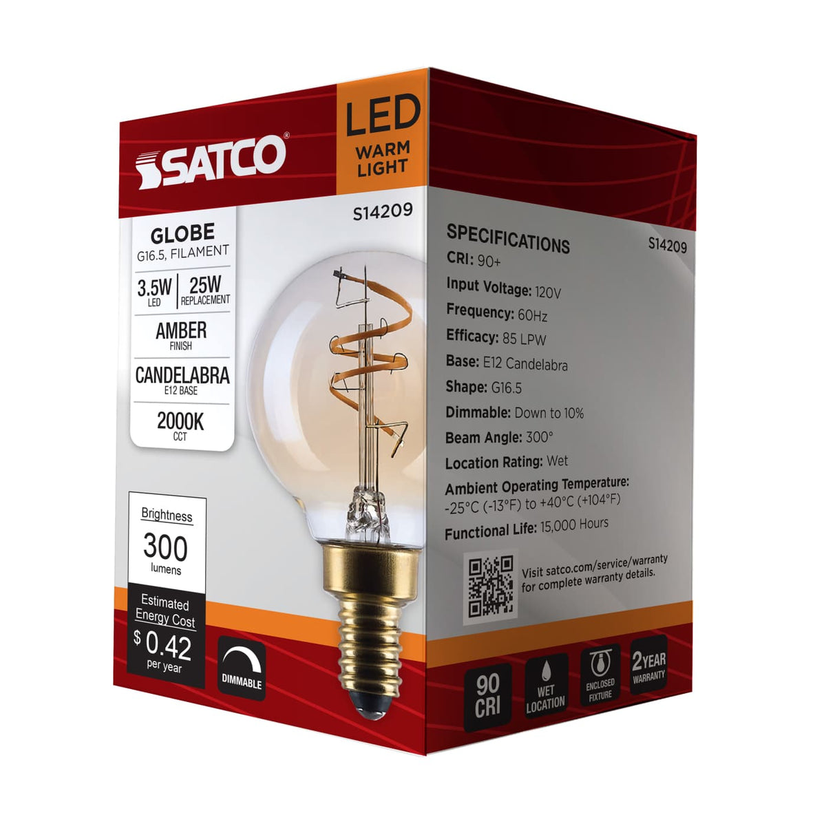 Satco 3.5w G16.5 LED 2000K CCT Candelabra Base Clear Glass 120v Bulb