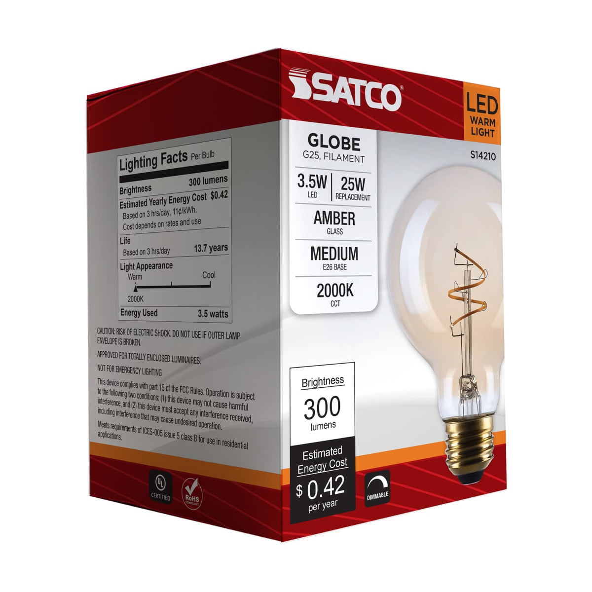 Satco 3.5w G25 LED 2000K CCT Selectable E26 Base Clear Glass 120v Bulb