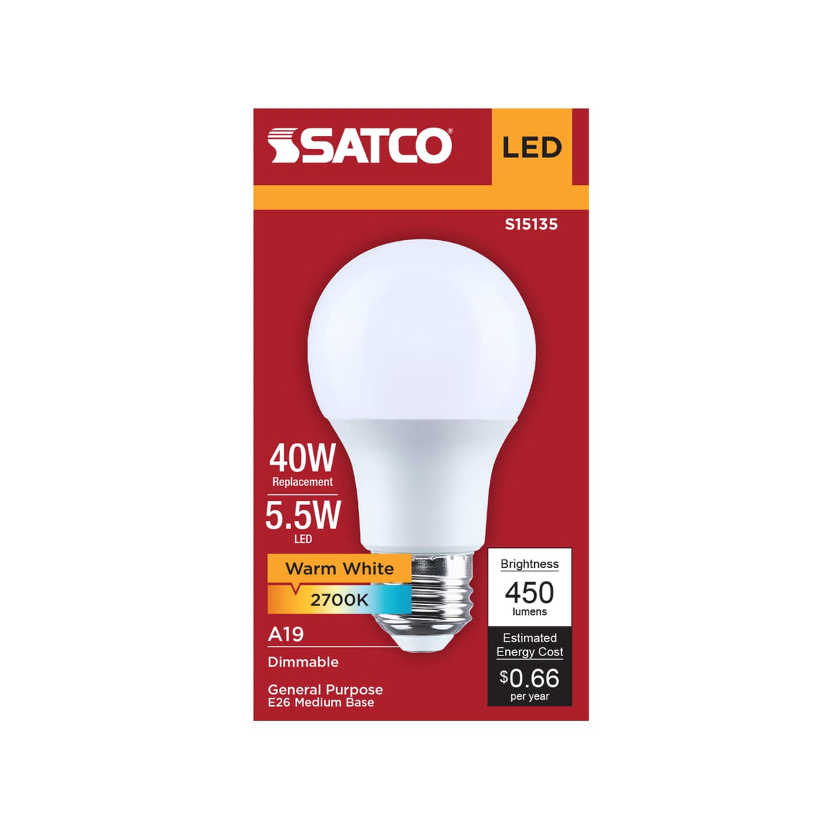 Satco 5.5w A19 LED 2700K CCT Medium Base 120v Bulb