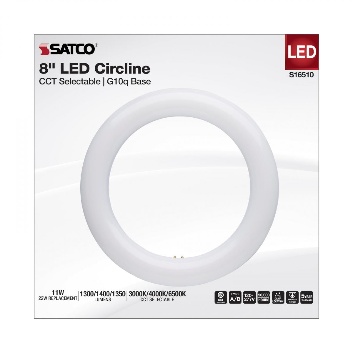 Satco 11w T9 CCT Selectable G10q Base 120-277v Frosted LED Circline Bulb
