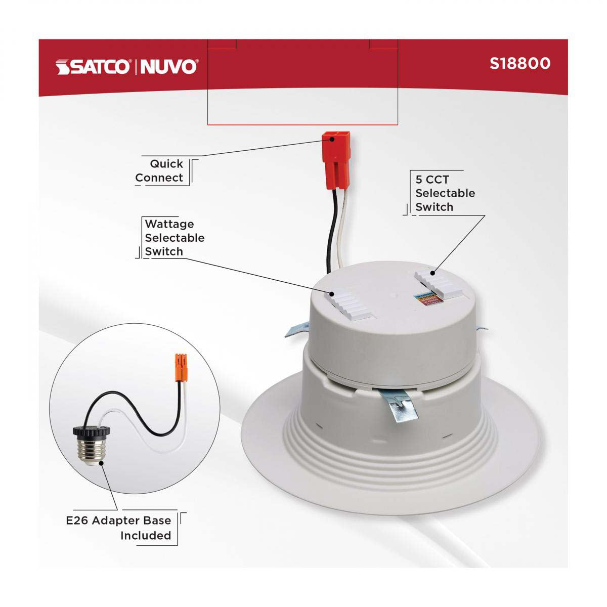 4-in LED Retrofit Downlight Wattage Lumens & CCT Selectable Round White Finish