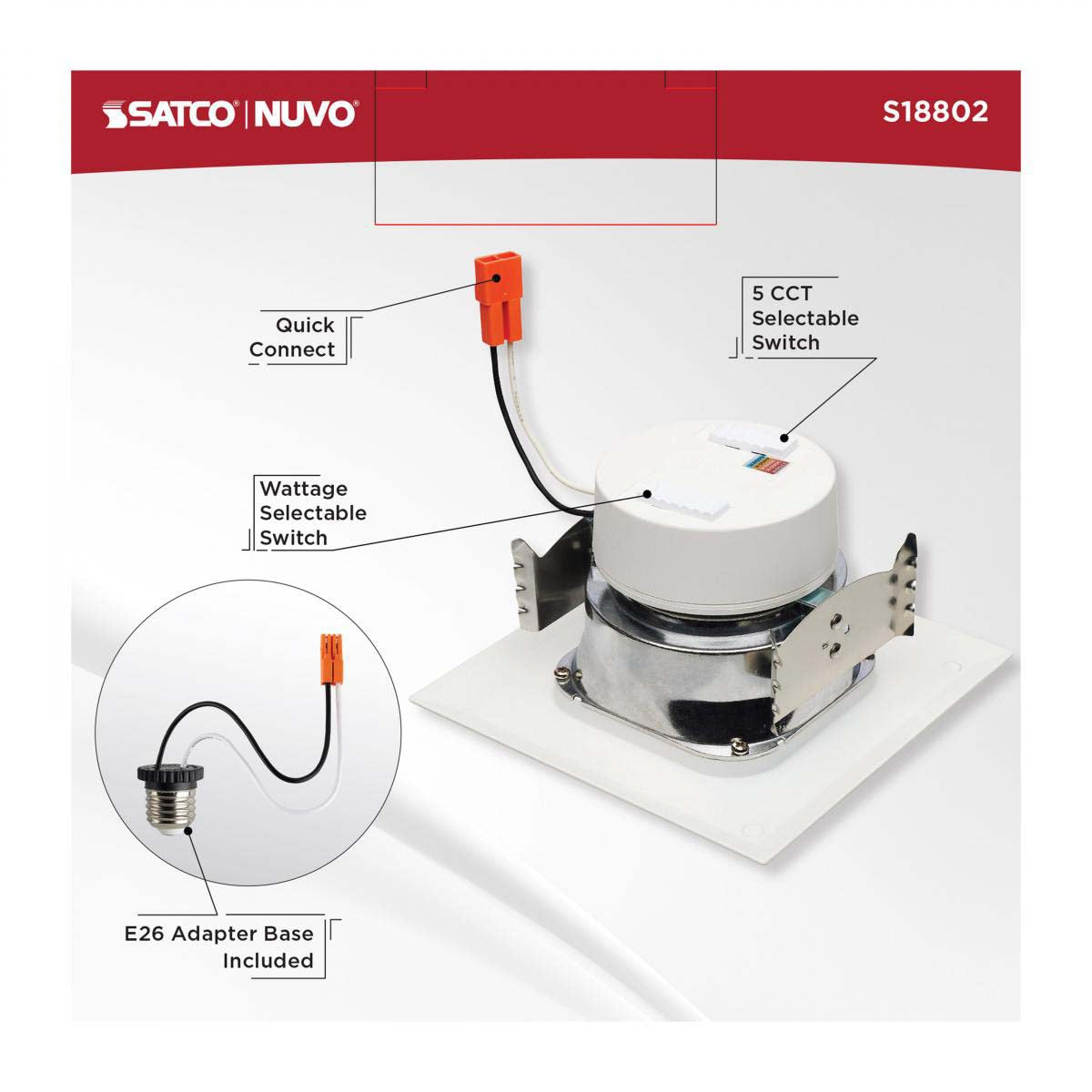 LED Retrofit Downlight Wattage Lumens & CCT Selectable 120v Square White Finish