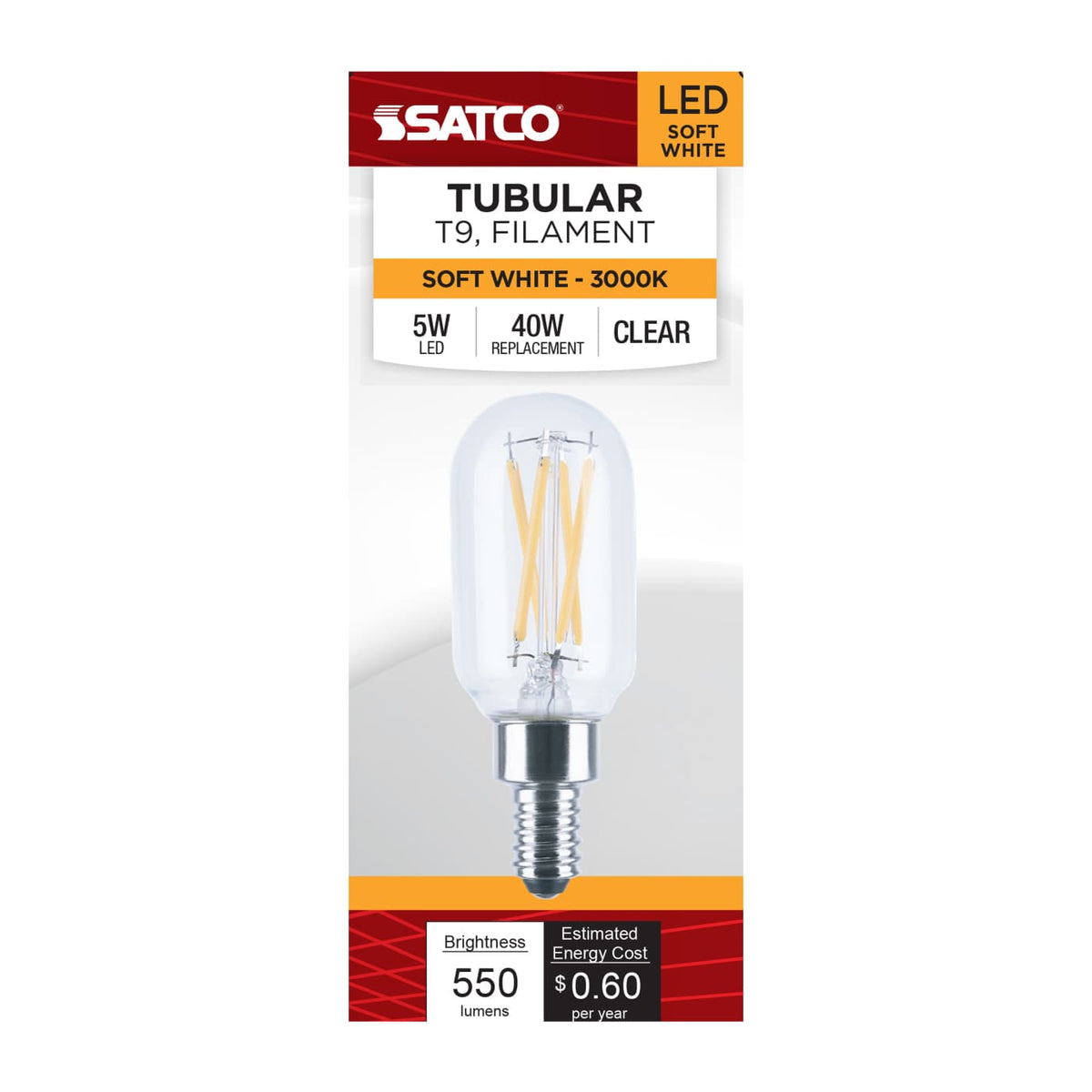 Satco 5w T9 LED 3000K CCT Candelabra Base 120v Bulb