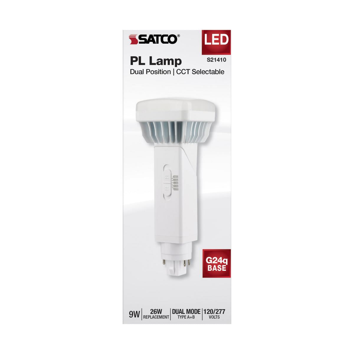 Satco 9w PL 4-Pin LED 1100Lm G24q Base 120-277v CCT Selectable White Finish Bulb