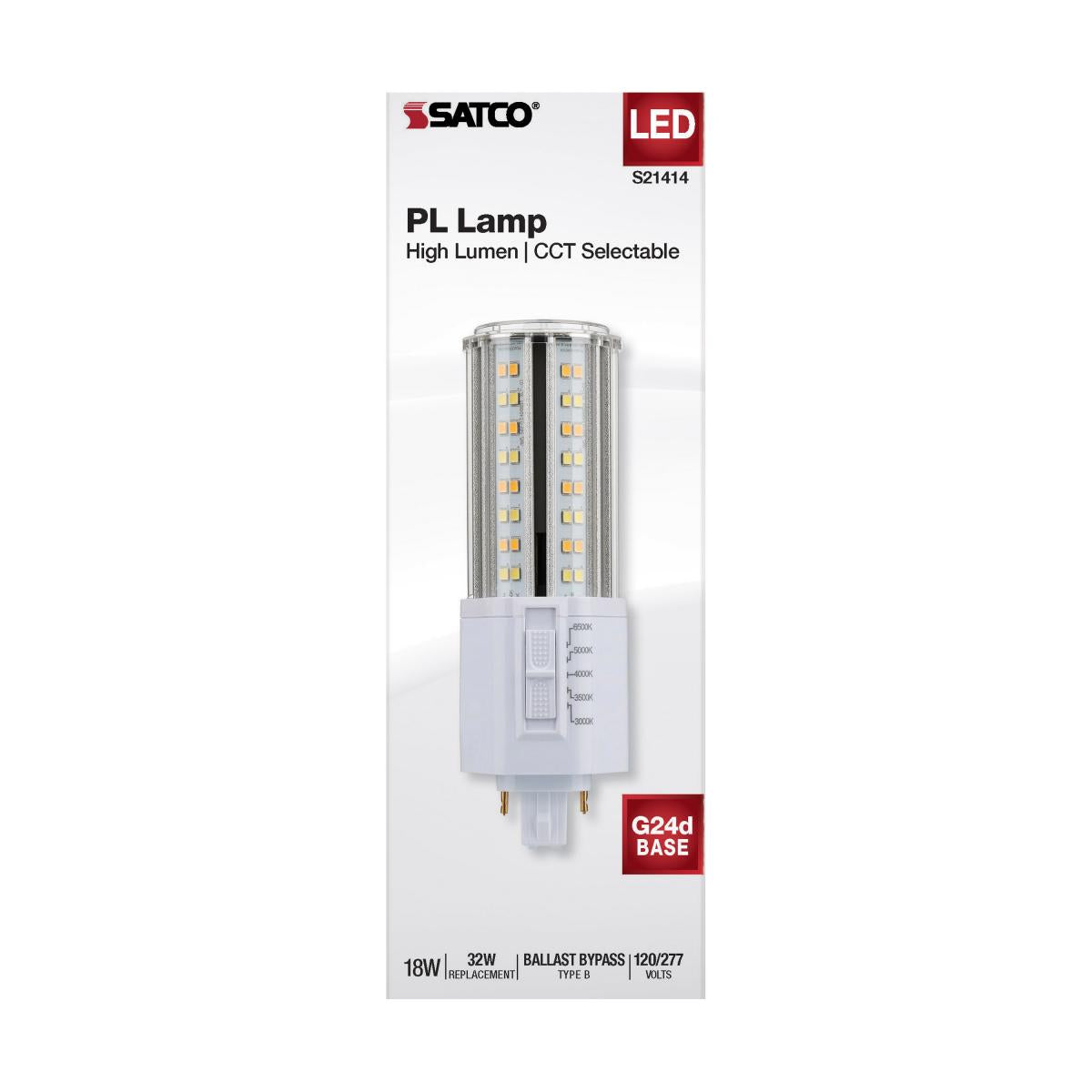 Satco 18w LED PL 2-Pin G24d CCT Tunable 120-277v White Finish Type B Bulb