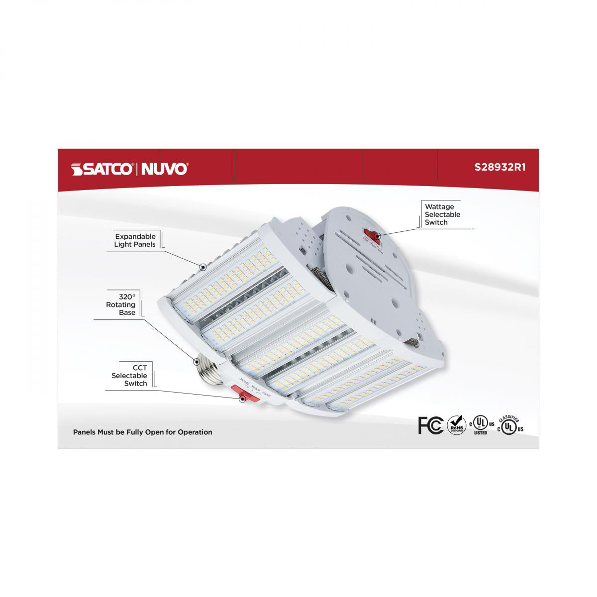 Satco LED Hi-lumen Shoe Box 60/70/80w and Select CCT 3K/4K/5K Mogul Extended 100-277V