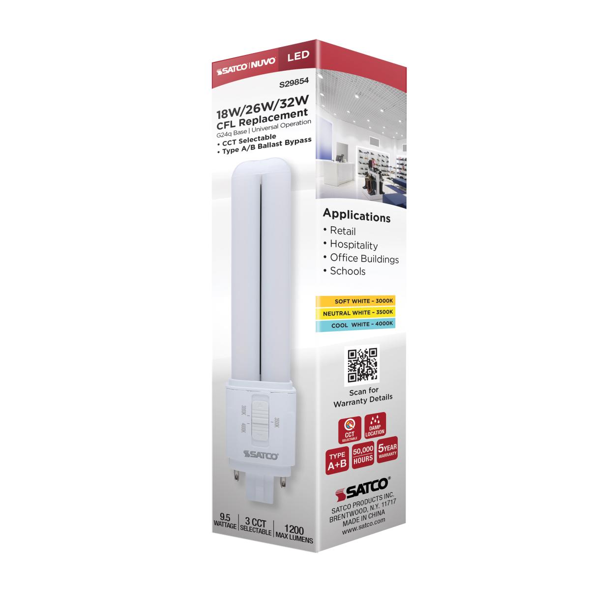 Satco 9.5w LED PL CCT Selectable G24q Base
