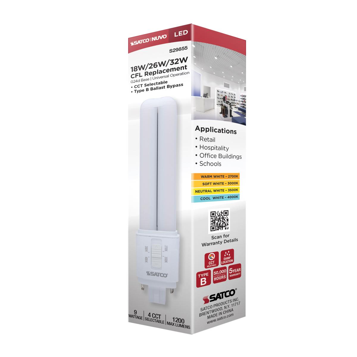 Satco 9w LED PL CCT Selectable G24d Base