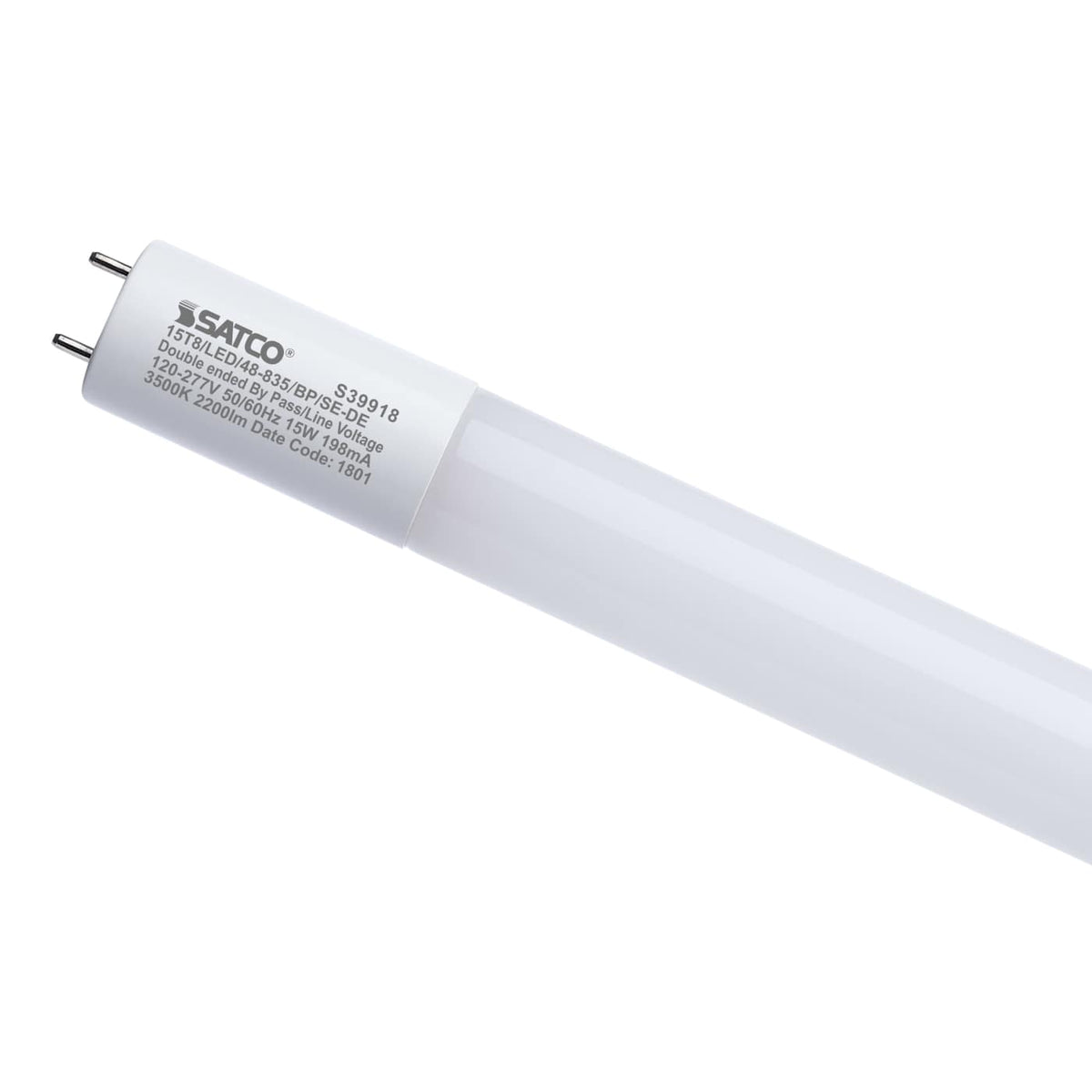 25Pk - Satco 15w 48-in T8 LED 5000K CCT G13 Bi Pin Ballast Bypass 120-277v Tube