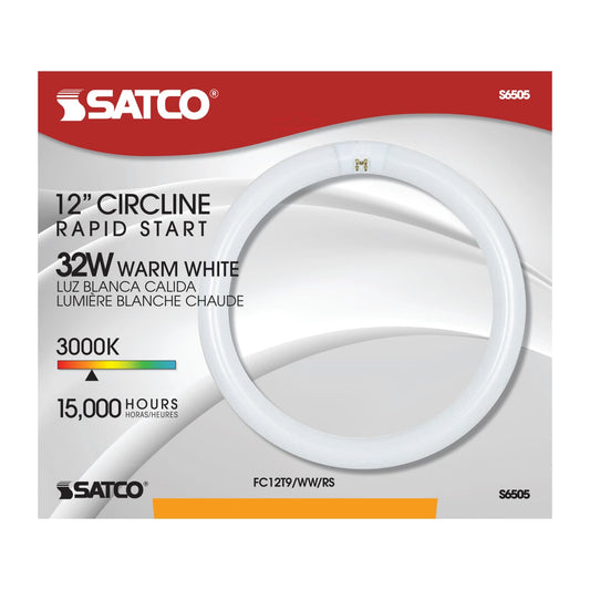 Satco 32w T9 Circline Fluorescent 3000K Warm White 4-Pin base Tube