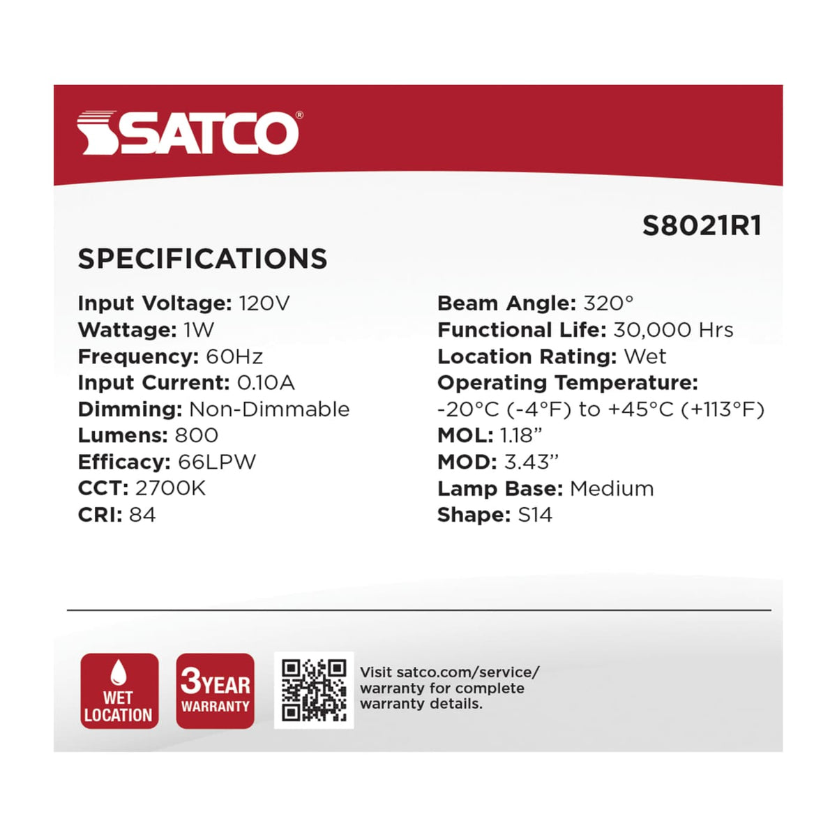 4Pk - Satco S14 LED String Light Replacement Lamp E26 Base 2700K Clear 120v Bulb