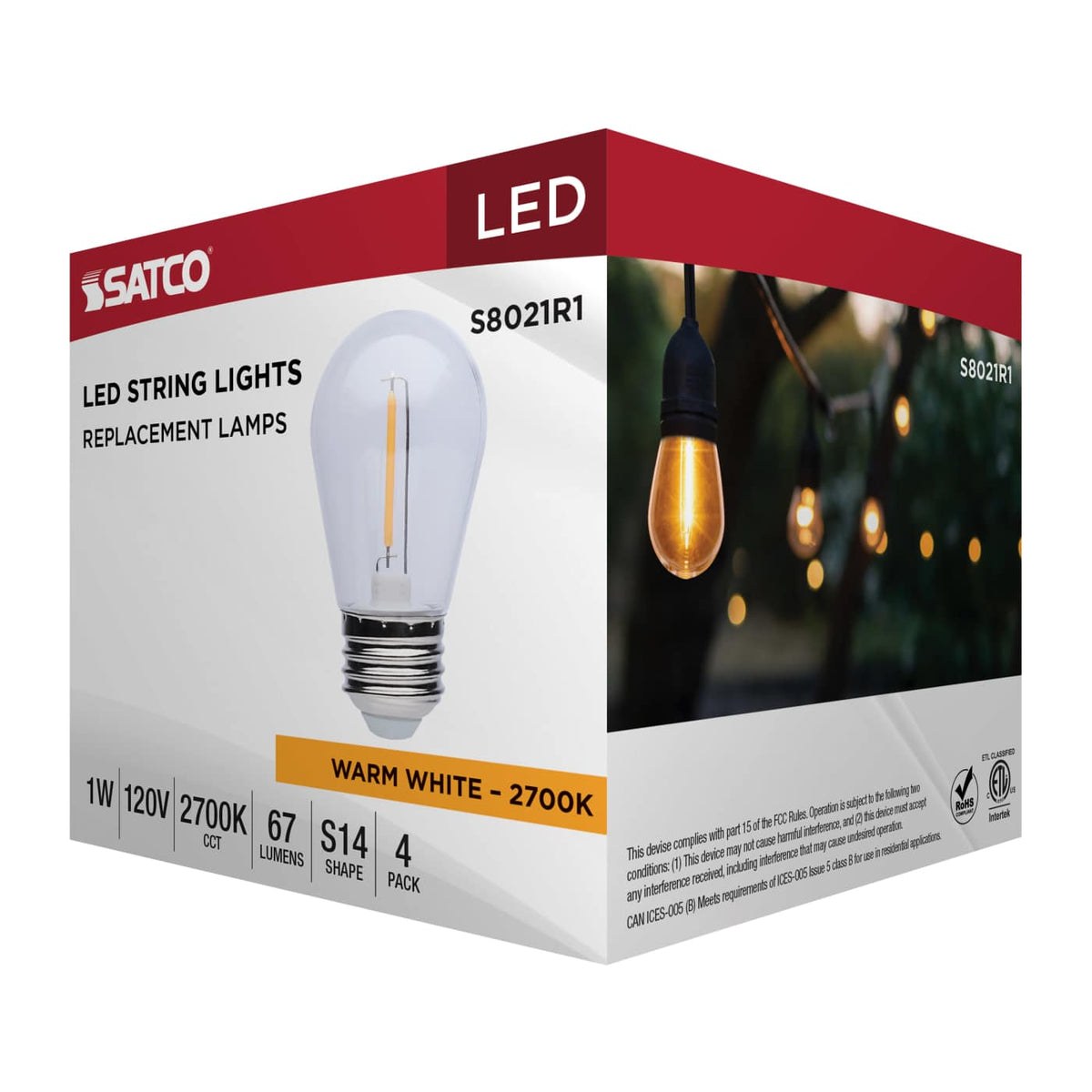 4Pk - Satco S14 LED String Light Replacement Lamp E26 Base 2700K Clear 120v Bulb