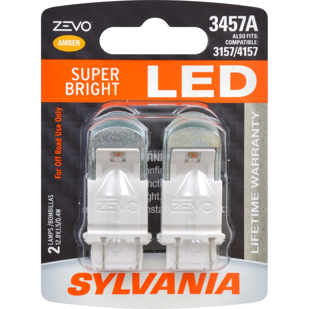 2-PK SYLVANIA ZEVO 3457 Amber LED Automotive Bulb