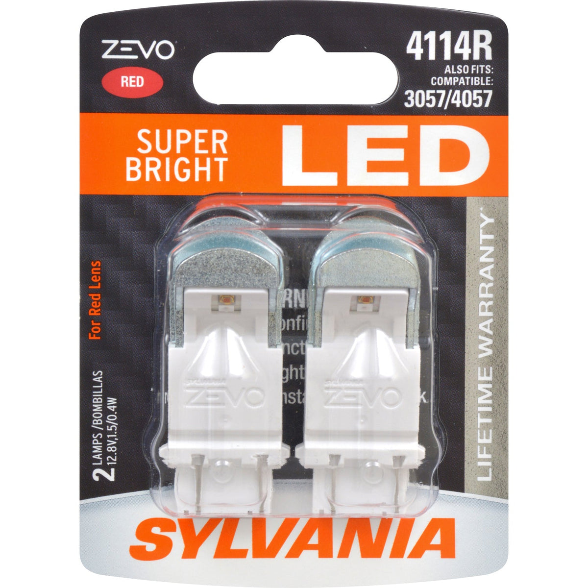 2-PK SYLVANIA ZEVO 4114 Red LED Automotive Bulb