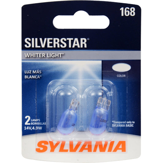 2Pk Sylvania 168 SilverStar 4.9w 12v Brighter and Whiter Automotive Light Bulb