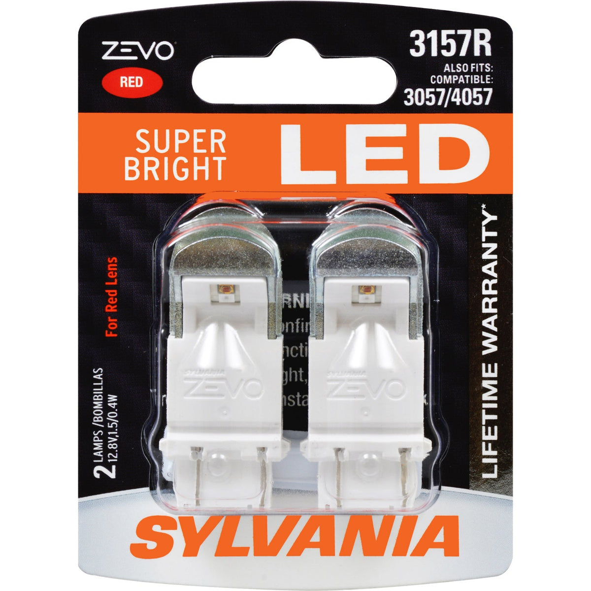 2-PK SYLVANIA ZEVO 3157 Red LED Automotive Bulb