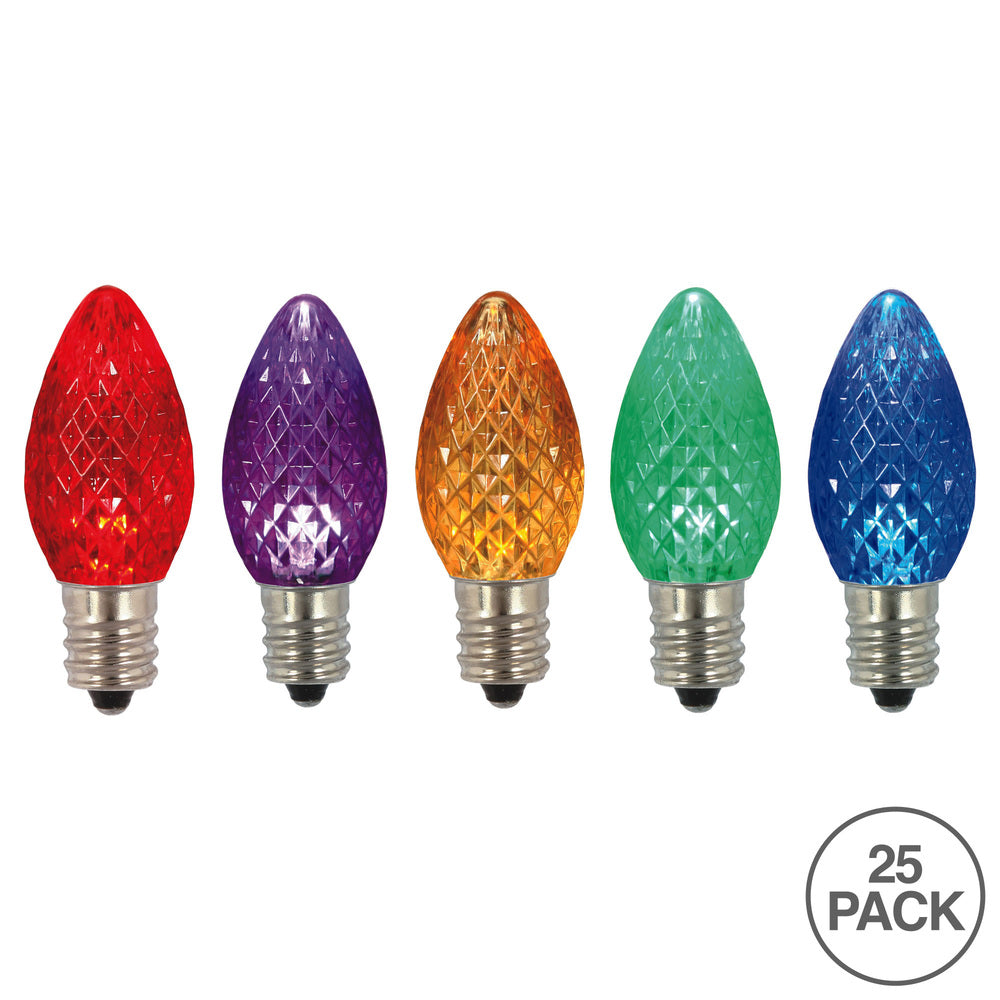 25Pk - Vickerman .6W C7 LED Multi-colored Faceted Twinkle Light Bulb
