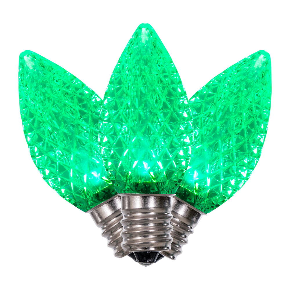 25Pk - Vickerman .6W C7 LED Green Faceted Twinkle Light Bulb 120v