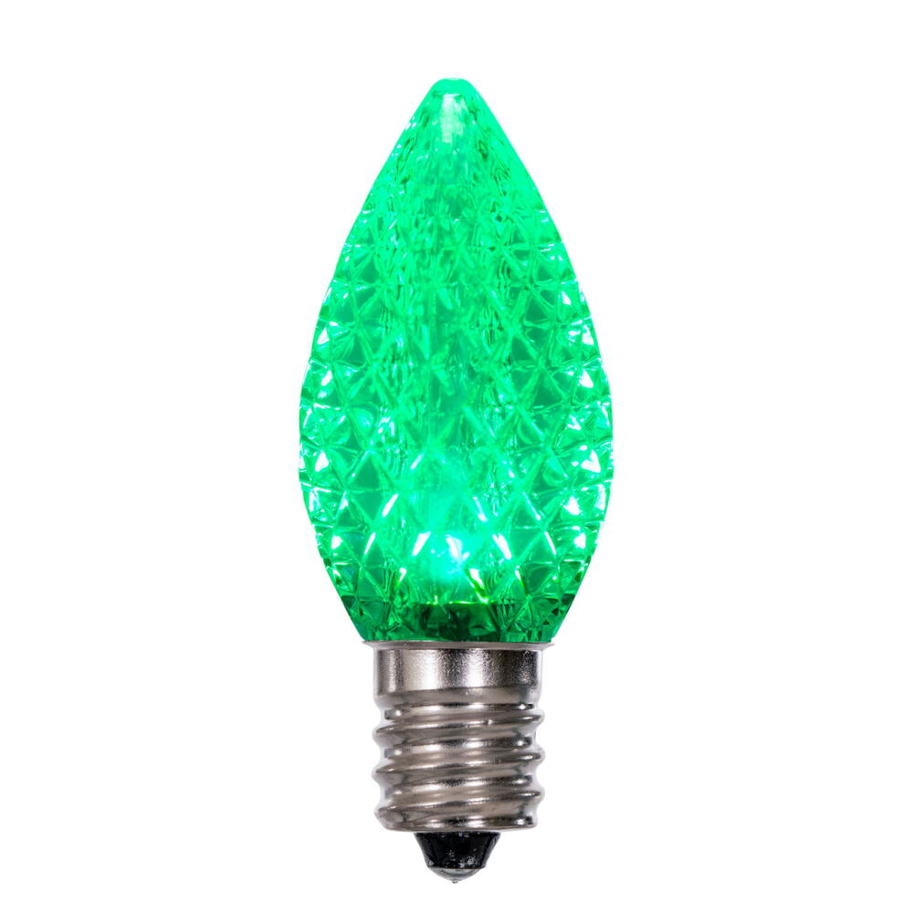 25Pk - Vickerman .6W C7 LED Green Faceted Twinkle Light Bulb 120v