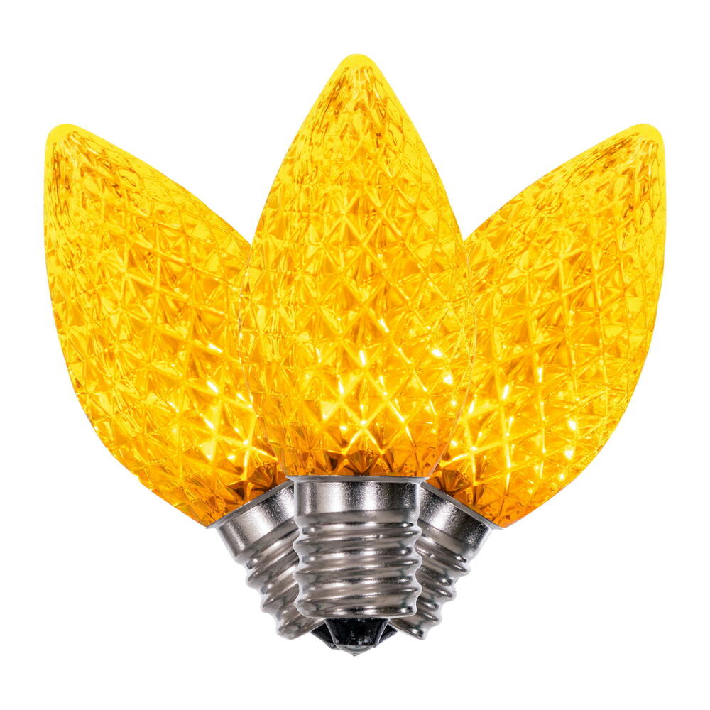 25Pk - Vickerman .6W C7 LED Yellow Faceted Twinkle Light Bulb 120v