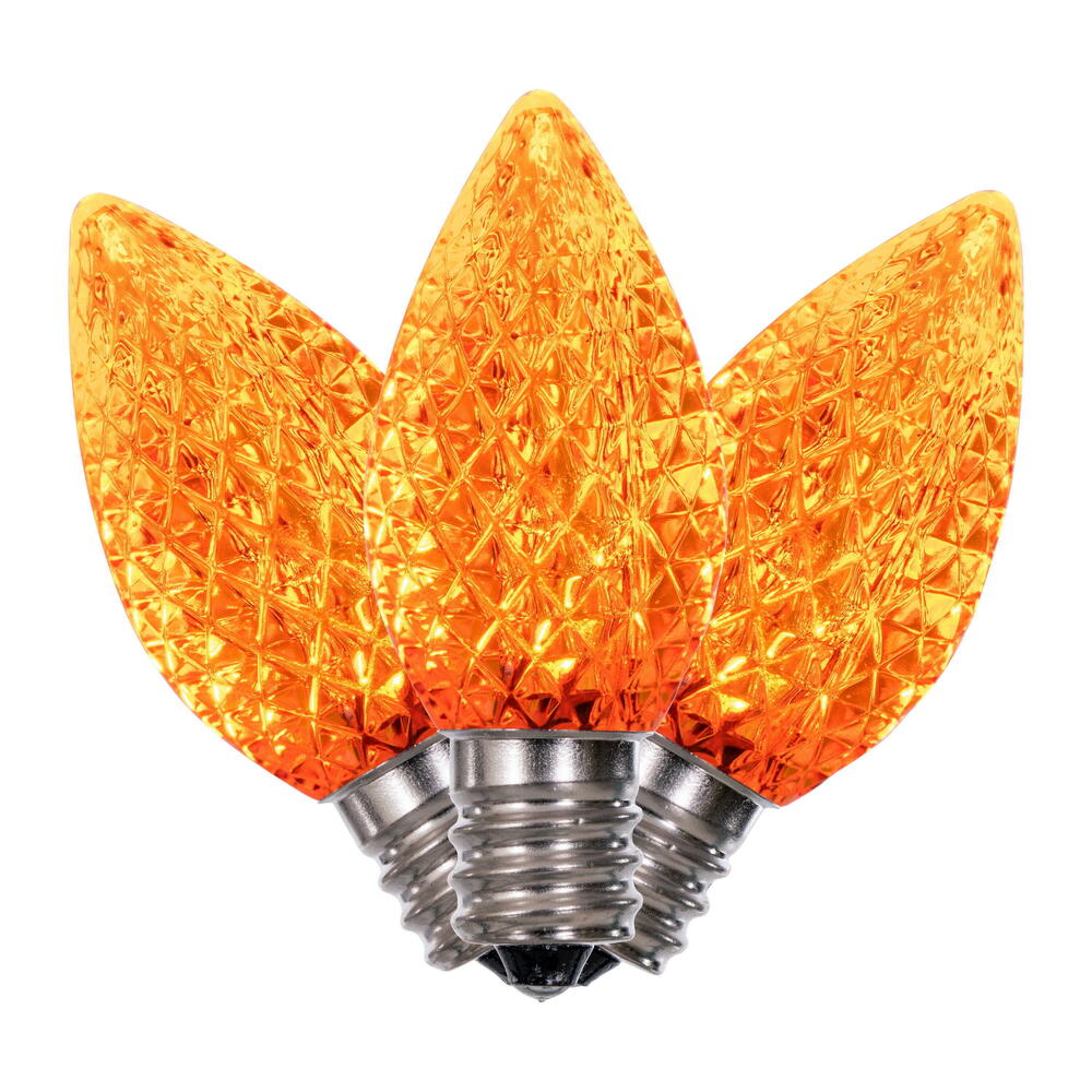 25Pk - Vickerman .6W C7 LED Orange Faceted Twinkle Light Bulb 120v