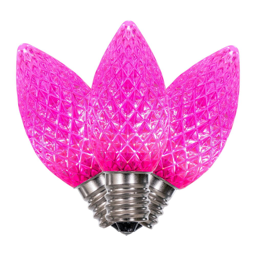 25Pk - Vickerman .6W C7 LED Pink Faceted Twinkle Light Bulb 120v