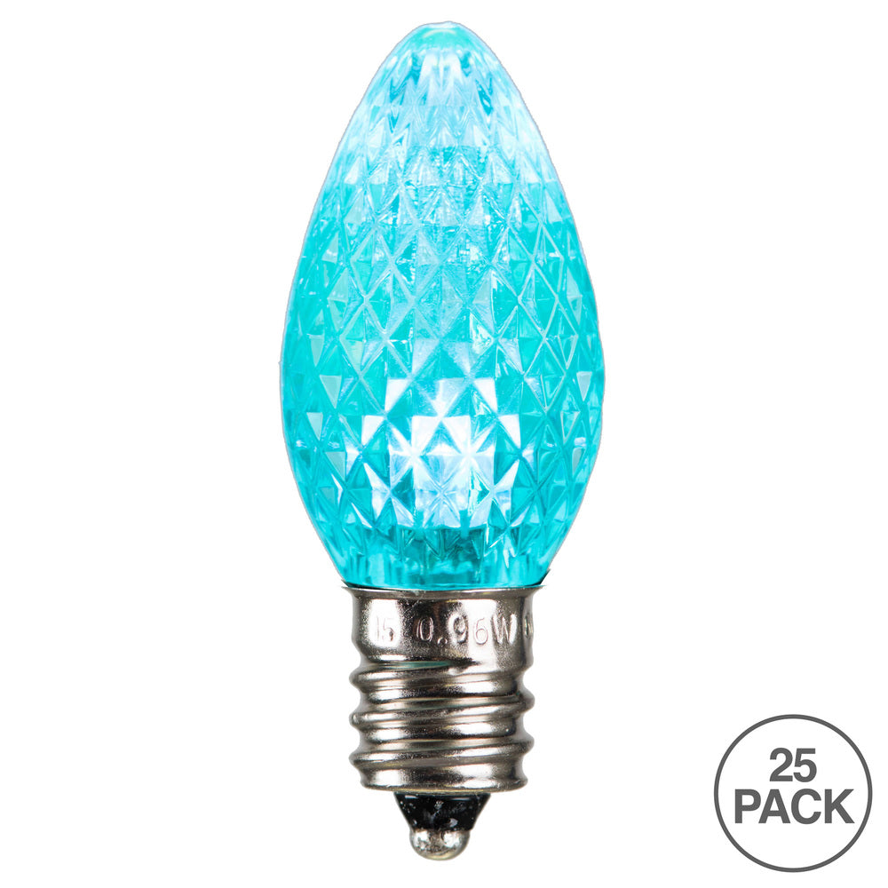 25Pk - Vickerman .6W C7 LED Teal Faceted Twinkle Light Bulb 120v