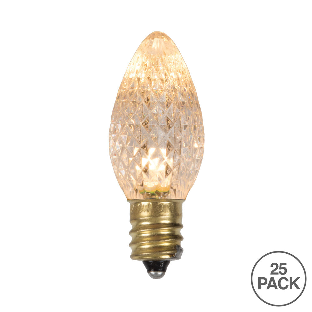 25Pk - Vickerman .6W C7 LED Sunny Warm White Faceted Twinkle Light Bulb 120v