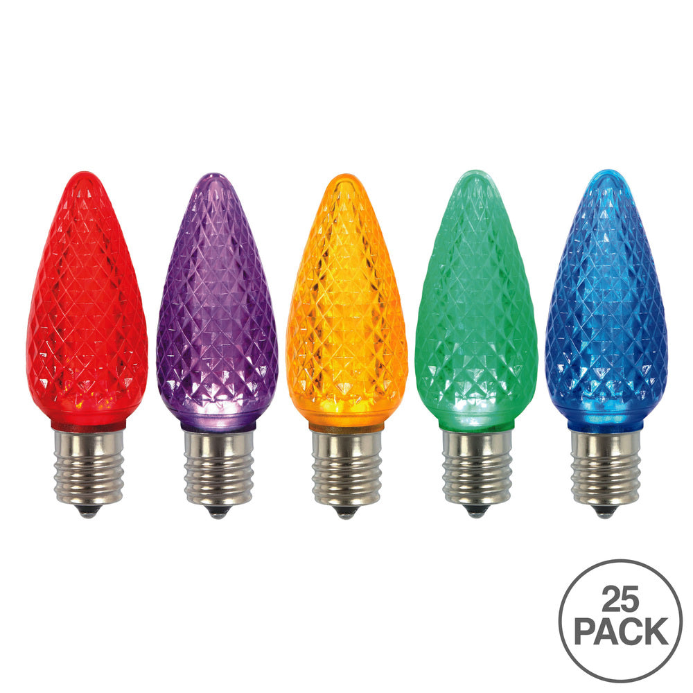 25Pk - Vickerman .8W C9 Faceted LED Multicolored Twinkle Light Bulb