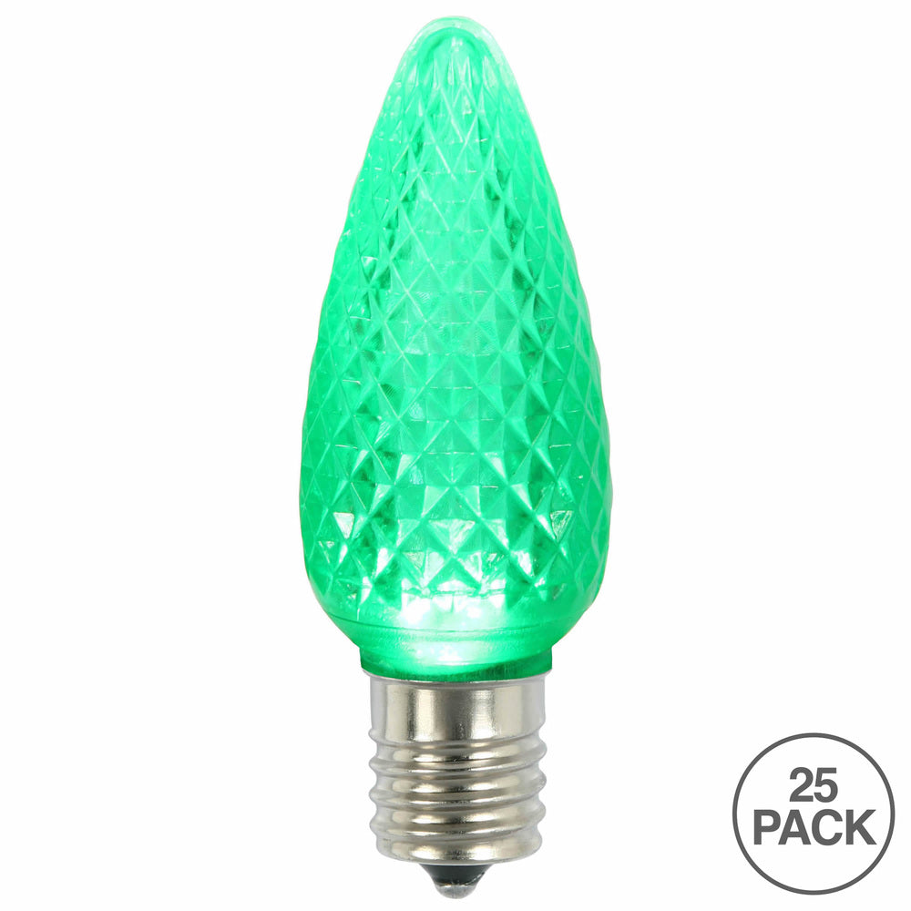 25Pk - Vickerman .8W C9 LED Green Faceted Twinkle Replacement Light Bulb 120v
