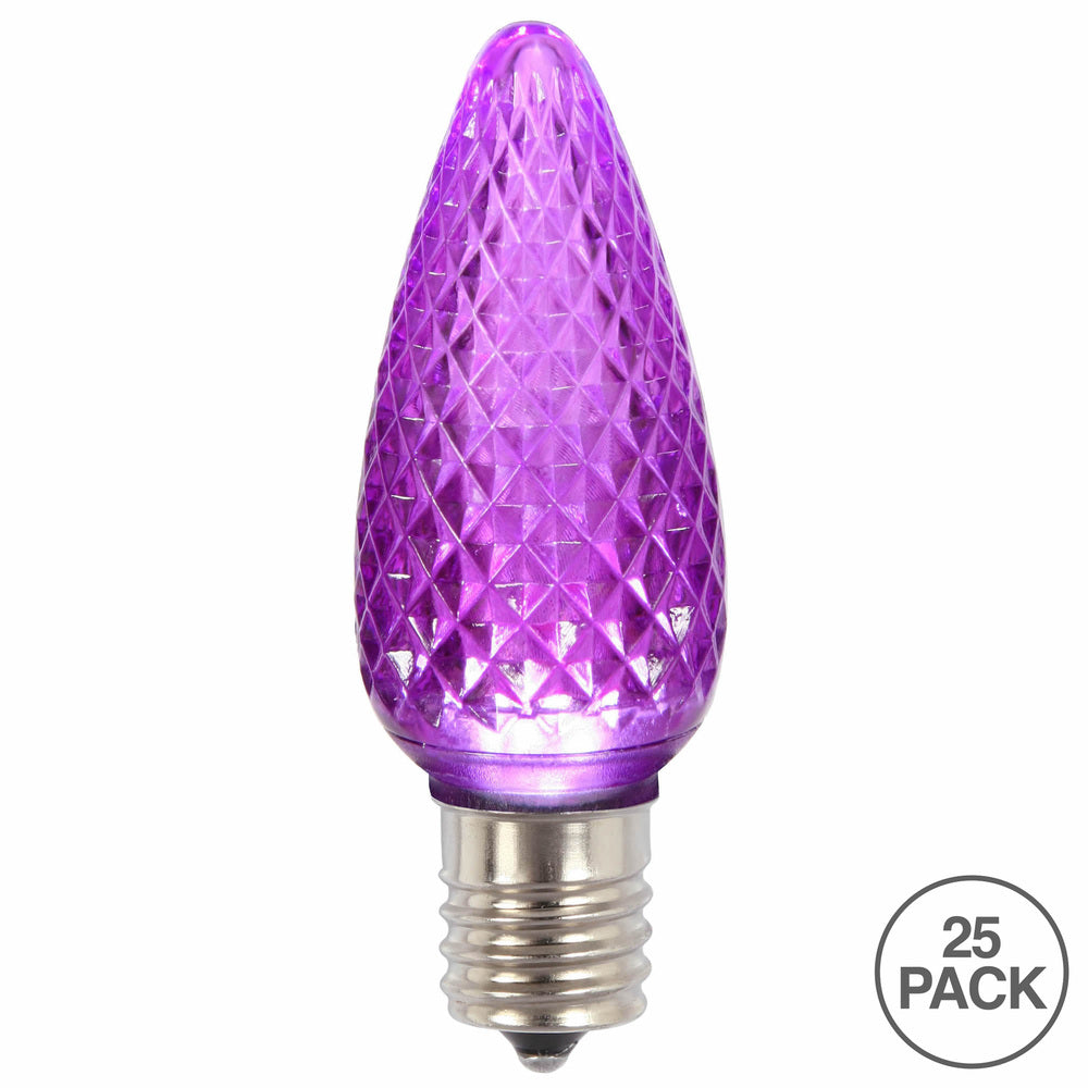 25Pk - Vickerman .8W C9 LED Purple Faceted Twinkle Light Bulb 120v