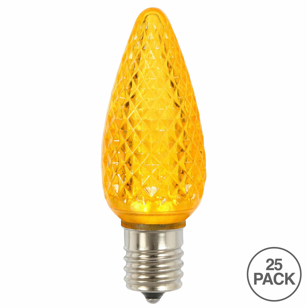 25Pk - Vickerman .8W C9 LED Yellow Faceted Twinkle Replacement Light Bulb 120v