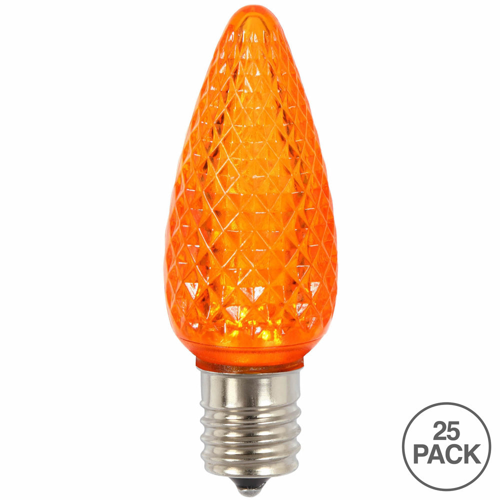 25Pk - Vickerman .8W C9 LED Orange Faceted Twinkle Light Bulb 120v