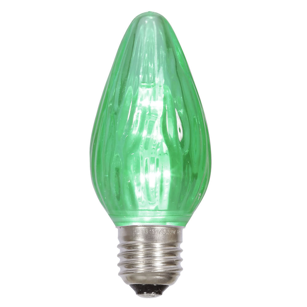 25PK -  0.96W F15 Green Plastic Flame E26 base LED Bulb