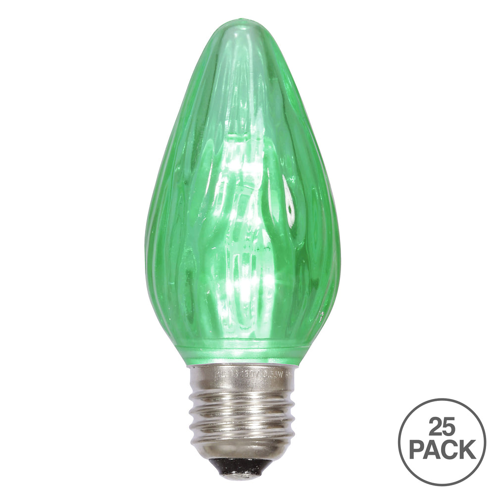 25PK -  0.96W F15 Green Plastic Flame E26 base LED Bulb